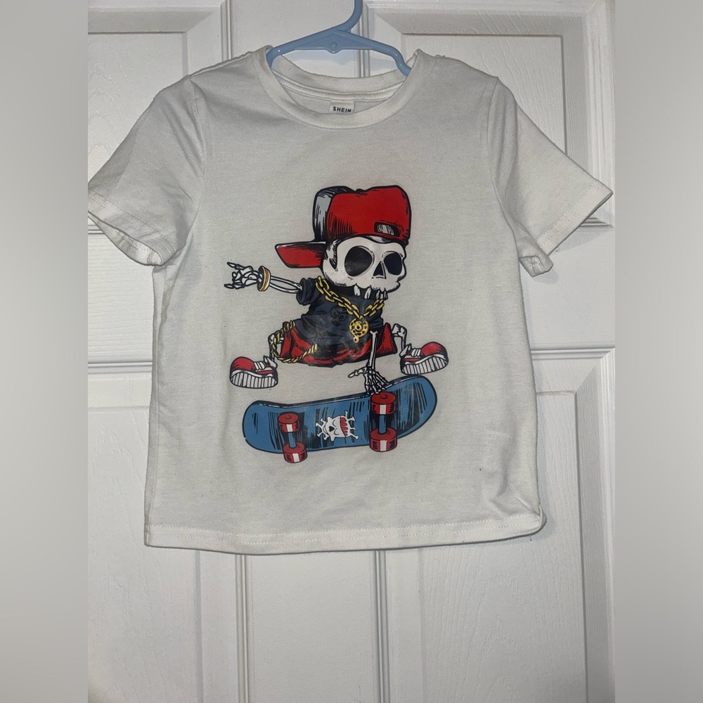 Skater Skull Kids T-Shirt - White and Red